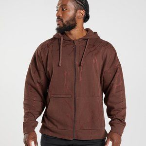 Gymshark Mens POWER ZIP HOODIE Cherry Brown Print XL